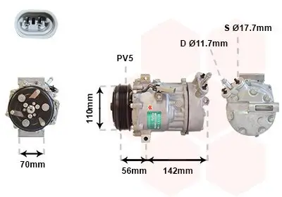 Kompressor, Klimaanlage 12 V VAN WEZEL 3700K449