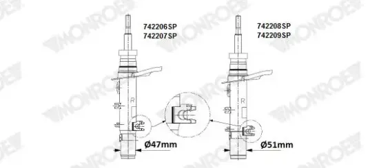 Stoßdämpfer Vorderachse rechts MONROE 742208SP Bild Stoßdämpfer Vorderachse rechts MONROE 742208SP
