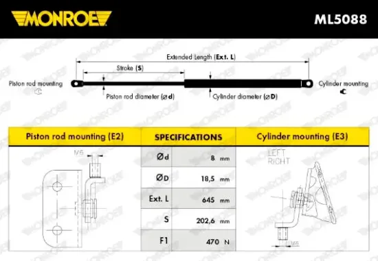 Gasfeder, Koffer-/Laderaum hinten MONROE ML5088 Bild Gasfeder, Koffer-/Laderaum hinten MONROE ML5088