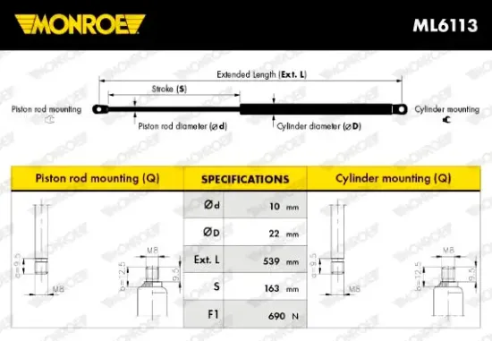 Gasfeder, Koffer-/Laderaum hinten MONROE ML6113 Bild Gasfeder, Koffer-/Laderaum hinten MONROE ML6113