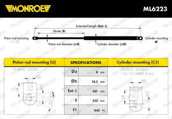 Gasfeder, Koffer-/Laderaum hinten MONROE ML6223 Bild Gasfeder, Koffer-/Laderaum hinten MONROE ML6223