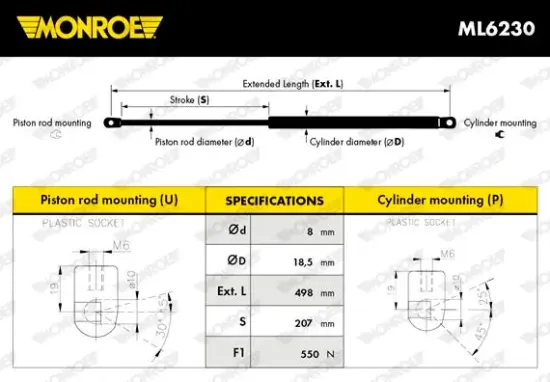 Gasfeder, Koffer-/Laderaum hinten MONROE ML6230 Bild Gasfeder, Koffer-/Laderaum hinten MONROE ML6230