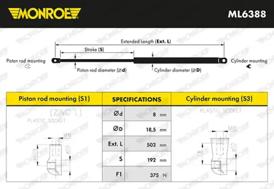 Gasfeder, Koffer-/Laderaum hinten MONROE ML6388 Bild Gasfeder, Koffer-/Laderaum hinten MONROE ML6388
