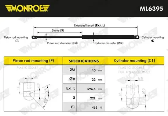 Gasfeder, Koffer-/Laderaum hinten MONROE ML6395 Bild Gasfeder, Koffer-/Laderaum hinten MONROE ML6395