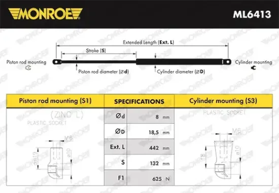 Gasfeder, Koffer-/Laderaum hinten MONROE ML6413 Bild Gasfeder, Koffer-/Laderaum hinten MONROE ML6413