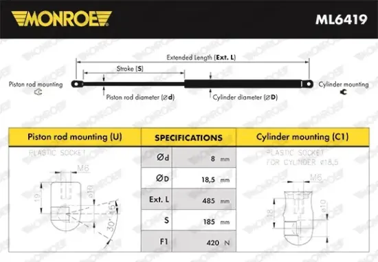 Gasfeder, Koffer-/Laderaum hinten MONROE ML6419 Bild Gasfeder, Koffer-/Laderaum hinten MONROE ML6419