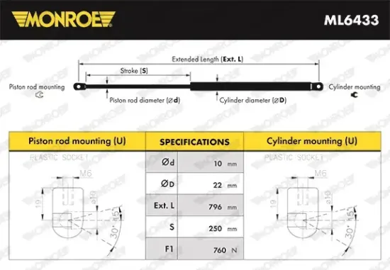 Gasfeder, Koffer-/Laderaum MONROE ML6433 Bild Gasfeder, Koffer-/Laderaum MONROE ML6433