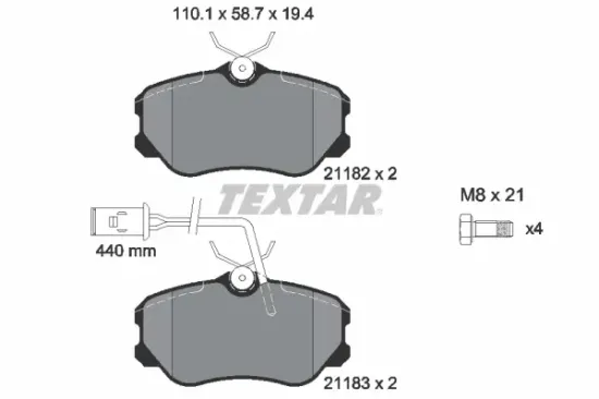 Bremsbelagsatz, Scheibenbremse Vorderachse TEXTAR 2118204 Bild Bremsbelagsatz, Scheibenbremse Vorderachse TEXTAR 2118204