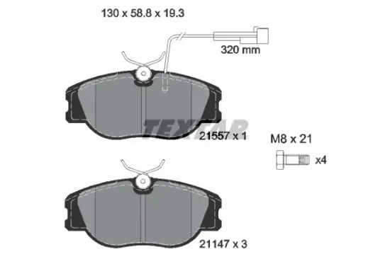 Bremsbelagsatz, Scheibenbremse Vorderachse TEXTAR 2155704 Bild Bremsbelagsatz, Scheibenbremse Vorderachse TEXTAR 2155704
