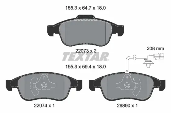 Bremsbelagsatz, Scheibenbremse Vorderachse TEXTAR 2207301 Bild Bremsbelagsatz, Scheibenbremse Vorderachse TEXTAR 2207301