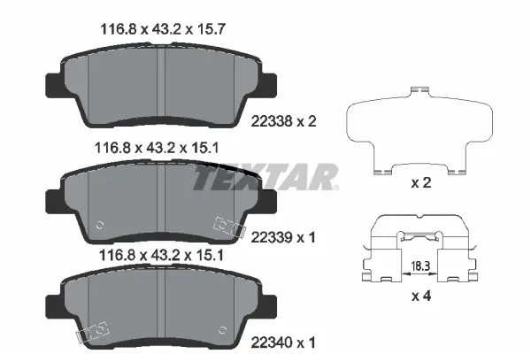 Bremsbelagsatz, Scheibenbremse Hinterachse TEXTAR 2233801