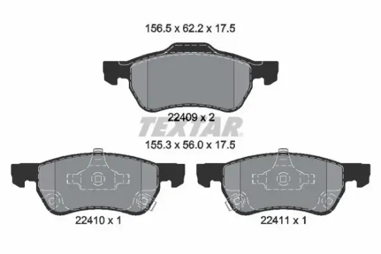 Bremsbelagsatz, Scheibenbremse Vorderachse TEXTAR 2240901 Bild Bremsbelagsatz, Scheibenbremse Vorderachse TEXTAR 2240901