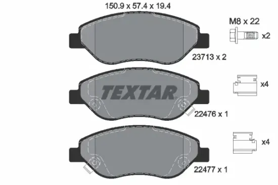 Bremsbelagsatz, Scheibenbremse Vorderachse TEXTAR 2247601 Bild Bremsbelagsatz, Scheibenbremse Vorderachse TEXTAR 2247601