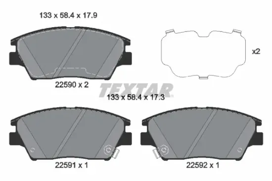 Bremsbelagsatz, Scheibenbremse Vorderachse TEXTAR 2259001 Bild Bremsbelagsatz, Scheibenbremse Vorderachse TEXTAR 2259001