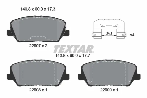Bremsbelagsatz, Scheibenbremse Vorderachse TEXTAR 2290701