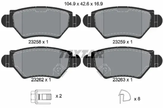 Bremsbelagsatz, Scheibenbremse Hinterachse TEXTAR 2325803 Bild Bremsbelagsatz, Scheibenbremse Hinterachse TEXTAR 2325803