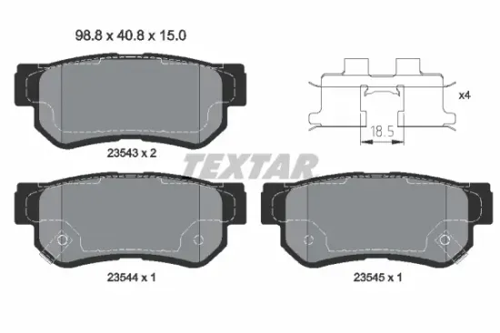 Bremsbelagsatz, Scheibenbremse Hinterachse TEXTAR 2354301 Bild Bremsbelagsatz, Scheibenbremse Hinterachse TEXTAR 2354301
