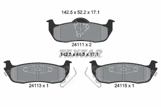 Bremsbelagsatz, Scheibenbremse Hinterachse TEXTAR 2411102 Bild Bremsbelagsatz, Scheibenbremse Hinterachse TEXTAR 2411102
