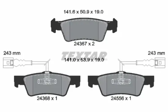 Bremsbelagsatz, Scheibenbremse Hinterachse TEXTAR 2436701 Bild Bremsbelagsatz, Scheibenbremse Hinterachse TEXTAR 2436701