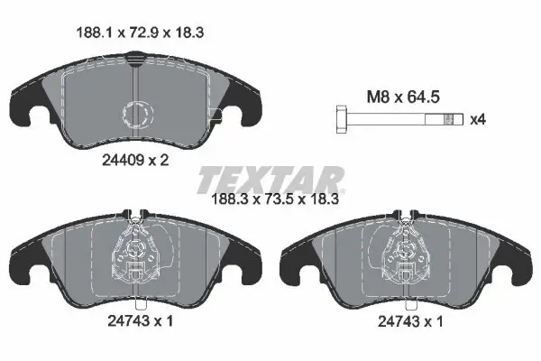 Bremsbelagsatz, Scheibenbremse Vorderachse TEXTAR 2440901
