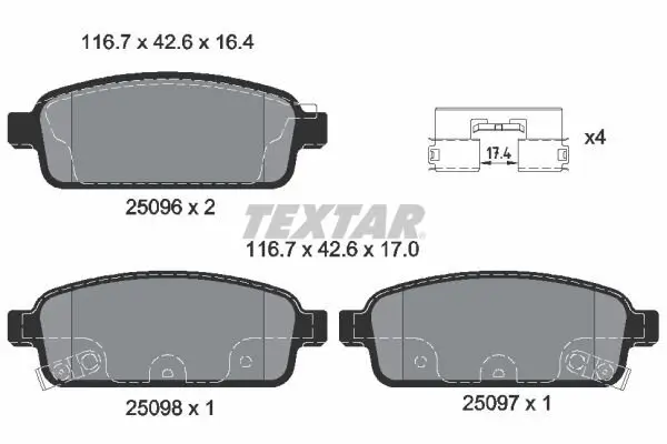 Bremsbelagsatz, Scheibenbremse TEXTAR 2509602