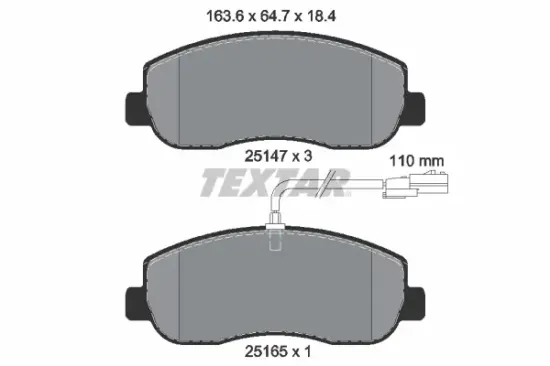 Bremsbelagsatz, Scheibenbremse Vorderachse TEXTAR 2514701 Bild Bremsbelagsatz, Scheibenbremse Vorderachse TEXTAR 2514701