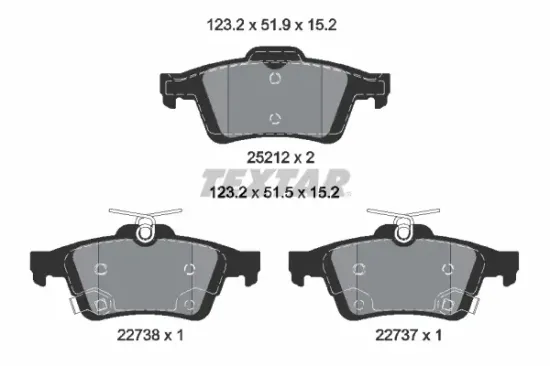 Bremsbelagsatz, Scheibenbremse Hinterachse TEXTAR 2521204 Bild Bremsbelagsatz, Scheibenbremse Hinterachse TEXTAR 2521204