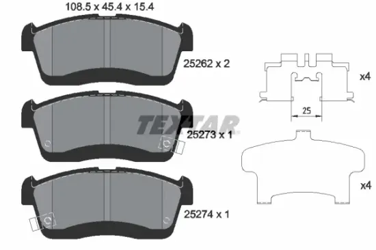 Bremsbelagsatz, Scheibenbremse Vorderachse TEXTAR 2526201 Bild Bremsbelagsatz, Scheibenbremse Vorderachse TEXTAR 2526201
