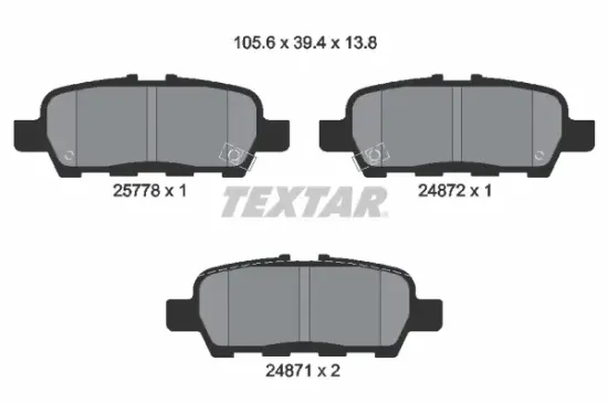 Bremsbelagsatz, Scheibenbremse Hinterachse TEXTAR 2577801 Bild Bremsbelagsatz, Scheibenbremse Hinterachse TEXTAR 2577801
