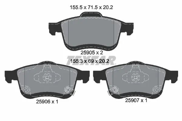 Bremsbelagsatz, Scheibenbremse Vorderachse TEXTAR 2590501