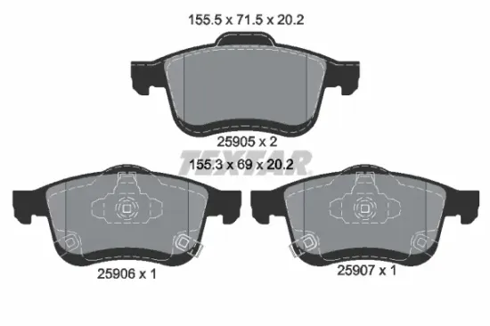 Bremsbelagsatz, Scheibenbremse Vorderachse TEXTAR 2590501 Bild Bremsbelagsatz, Scheibenbremse Vorderachse TEXTAR 2590501