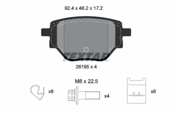 Bremsbelagsatz, Scheibenbremse Hinterachse TEXTAR 2619501 Bild Bremsbelagsatz, Scheibenbremse Hinterachse TEXTAR 2619501