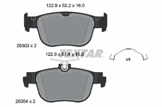Bremsbelagsatz, Scheibenbremse Hinterachse TEXTAR 2630301 Bild Bremsbelagsatz, Scheibenbremse Hinterachse TEXTAR 2630301