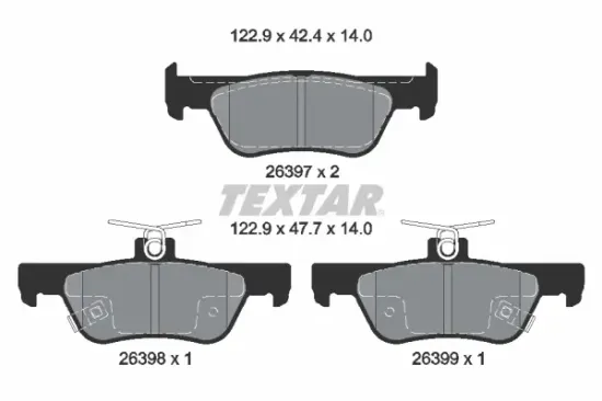 Bremsbelagsatz, Scheibenbremse Hinterachse TEXTAR 2639701 Bild Bremsbelagsatz, Scheibenbremse Hinterachse TEXTAR 2639701