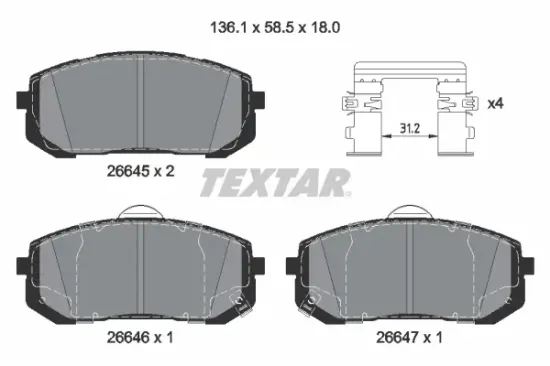 Bremsbelagsatz, Scheibenbremse Vorderachse TEXTAR 2664501 Bild Bremsbelagsatz, Scheibenbremse Vorderachse TEXTAR 2664501