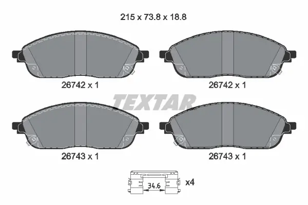 Bremsbelagsatz, Scheibenbremse Vorderachse TEXTAR 2674201
