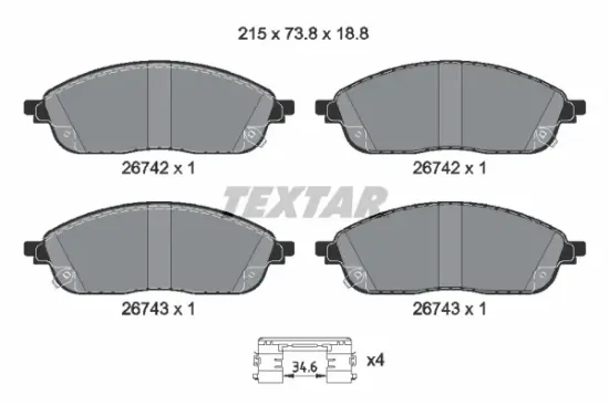 Bremsbelagsatz, Scheibenbremse Vorderachse TEXTAR 2674201 Bild Bremsbelagsatz, Scheibenbremse Vorderachse TEXTAR 2674201