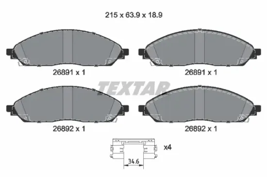 Bremsbelagsatz, Scheibenbremse Vorderachse TEXTAR 2689101 Bild Bremsbelagsatz, Scheibenbremse Vorderachse TEXTAR 2689101
