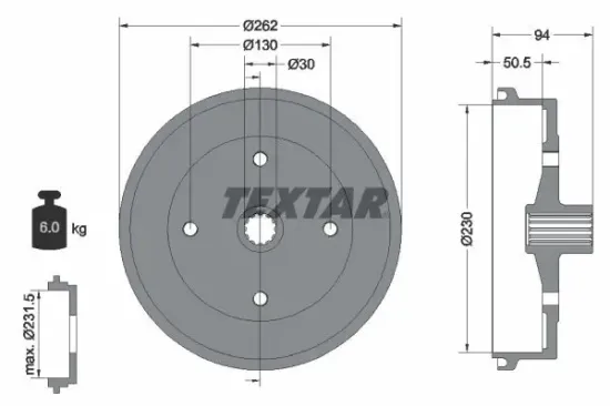 Bremstrommel Hinterachse TEXTAR 94004700 Bild Bremstrommel Hinterachse TEXTAR 94004700