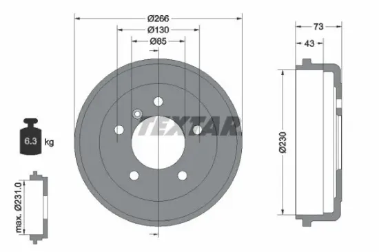 Bremstrommel Hinterachse TEXTAR 94005500 Bild Bremstrommel Hinterachse TEXTAR 94005500