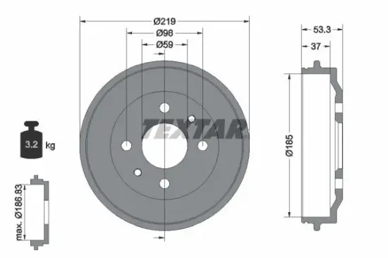 Bremstrommel TEXTAR 94006400 Bild Bremstrommel TEXTAR 94006400