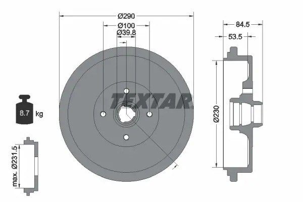 Bremstrommel Hinterachse TEXTAR 94012300
