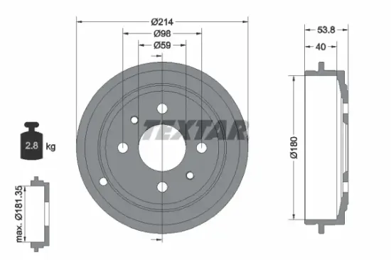 Bremstrommel Hinterachse TEXTAR 94014800 Bild Bremstrommel Hinterachse TEXTAR 94014800