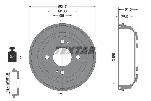 Bremstrommel Hinterachse TEXTAR 94017500