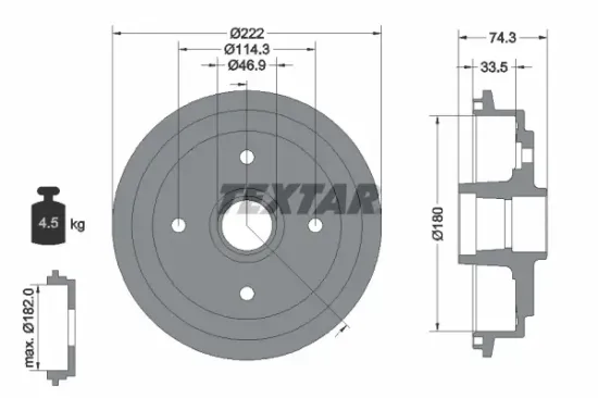 Bremstrommel Hinterachse TEXTAR 94019300 Bild Bremstrommel Hinterachse TEXTAR 94019300