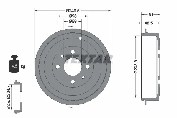 Bremstrommel Hinterachse TEXTAR 94019900