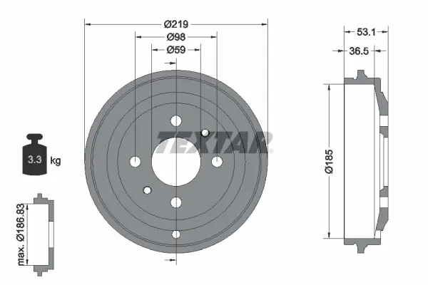 Bremstrommel Hinterachse TEXTAR 94020000
