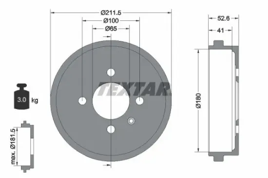 Bremstrommel Hinterachse TEXTAR 94022700 Bild Bremstrommel Hinterachse TEXTAR 94022700