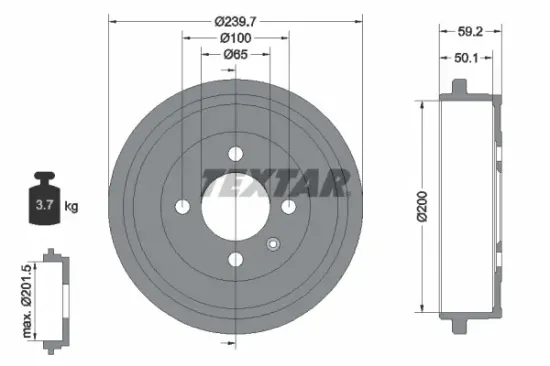 Bremstrommel Hinterachse TEXTAR 94022800 Bild Bremstrommel Hinterachse TEXTAR 94022800