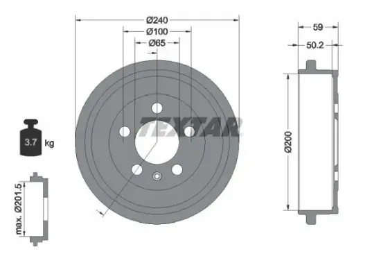 Bremstrommel Hinterachse TEXTAR 94023800 Bild Bremstrommel Hinterachse TEXTAR 94023800